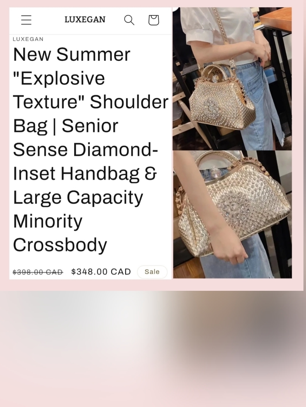 Taupe Satin Hand/Shoulder Bag, Gold Toned, Large Rhinestones, Flower Cutouts - Picture 2 of 6